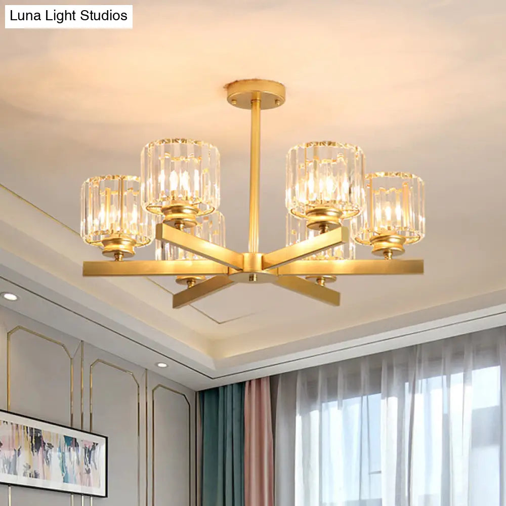 Modern Gold Crystal Chandelier Pendant Light - 3/6/10 Heads Cylindrical Design