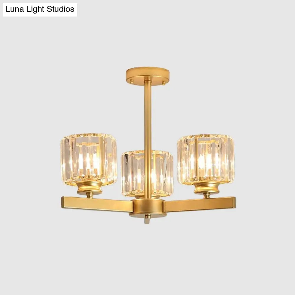 Modern Gold Crystal Pendant Chandelier Light - 3/6/10 Heads Cylindrical Design