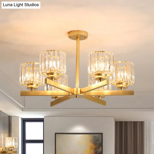 Modern Gold Crystal Chandelier Pendant Light - 3/6/10 Heads Cylindrical Design