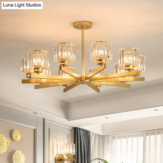 Modern Gold Crystal Pendant Chandelier Light - 3/6/10 Heads Cylindrical Design