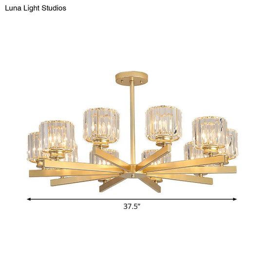 Modern Gold Crystal Chandelier Pendant Light - 3/6/10 Heads Cylindrical Design