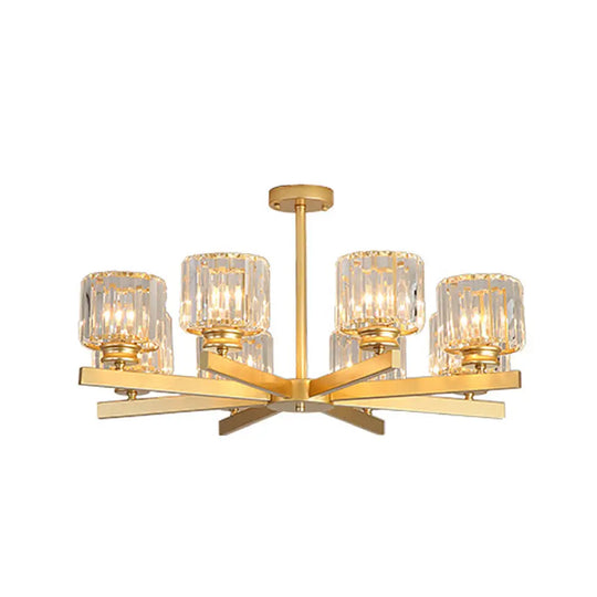 Modern Gold Crystal Pendant Chandelier Light - 3/6/10 Heads Cylindrical Design 8 /