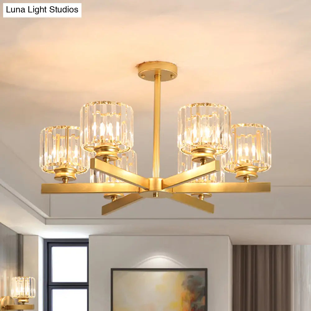 Modern Gold Crystal Pendant Chandelier Light - 3/6/10 Heads Cylindrical Design