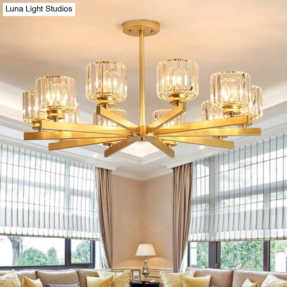 Modern Gold Crystal Chandelier Pendant Light - 3/6/10 Heads Cylindrical Design