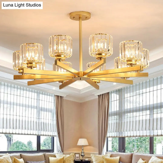 Modern Gold Crystal Chandelier Pendant Light - 3/6/10 Heads Cylindrical Design