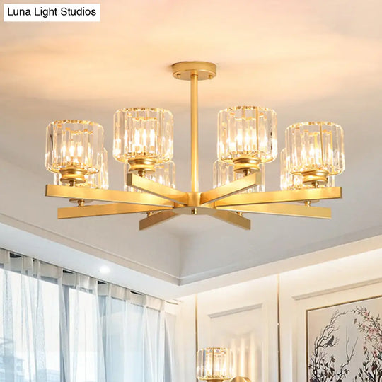 Modern Gold Crystal Chandelier Pendant Light - 3/6/10 Heads Cylindrical Design