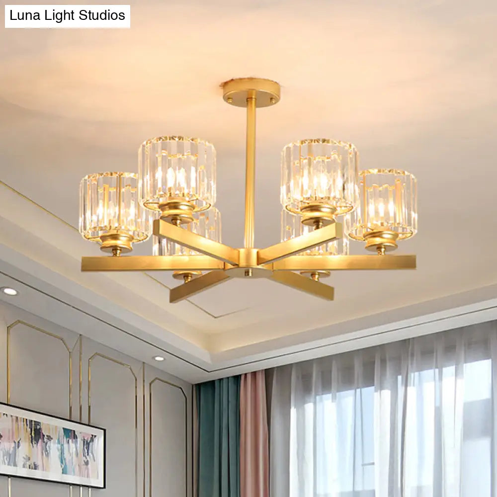 Modern Gold Crystal Pendant Chandelier Light - 3/6/10 Heads Cylindrical Design