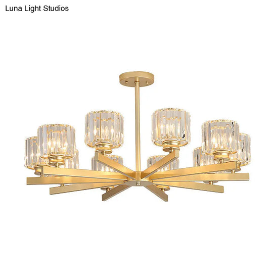 Modern Gold Crystal Chandelier Pendant Light - 3/6/10 Heads Cylindrical Design 10 /