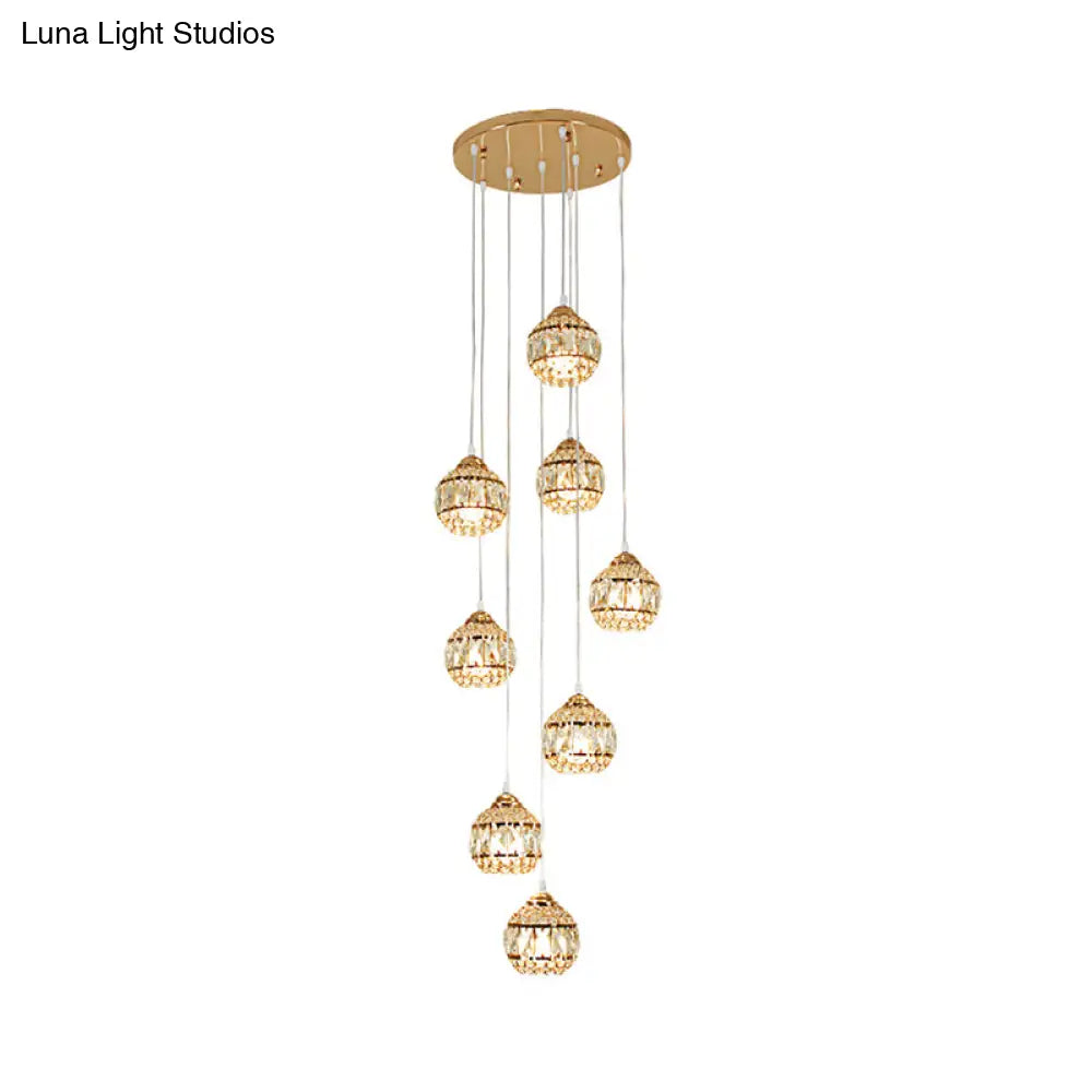 Modern Gold Crystal Pendant Light Cluster With 8 Lights For Stair - Meteor Shower Inspired Hanging