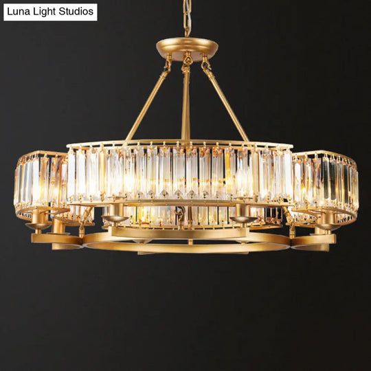 Modern Gold Circle Chandelier Pendant Light With Clear Crystal Prisms - 6/8/10 Bulb Dining Room