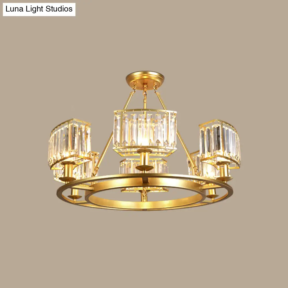 Modern Gold Crystal Prism Chandelier Pendant Light - 6/8/10 Bulb Dining Room Hanging Lamp