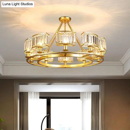 Modern Gold Crystal Prism Chandelier Pendant Light - 6/8/10 Bulb Dining Room Hanging Lamp