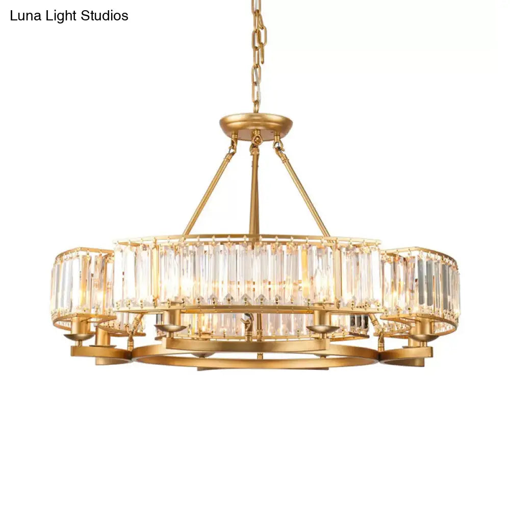 Modern Gold Crystal Prism Chandelier Pendant Light - 6/8/10 Bulb Dining Room Hanging Lamp