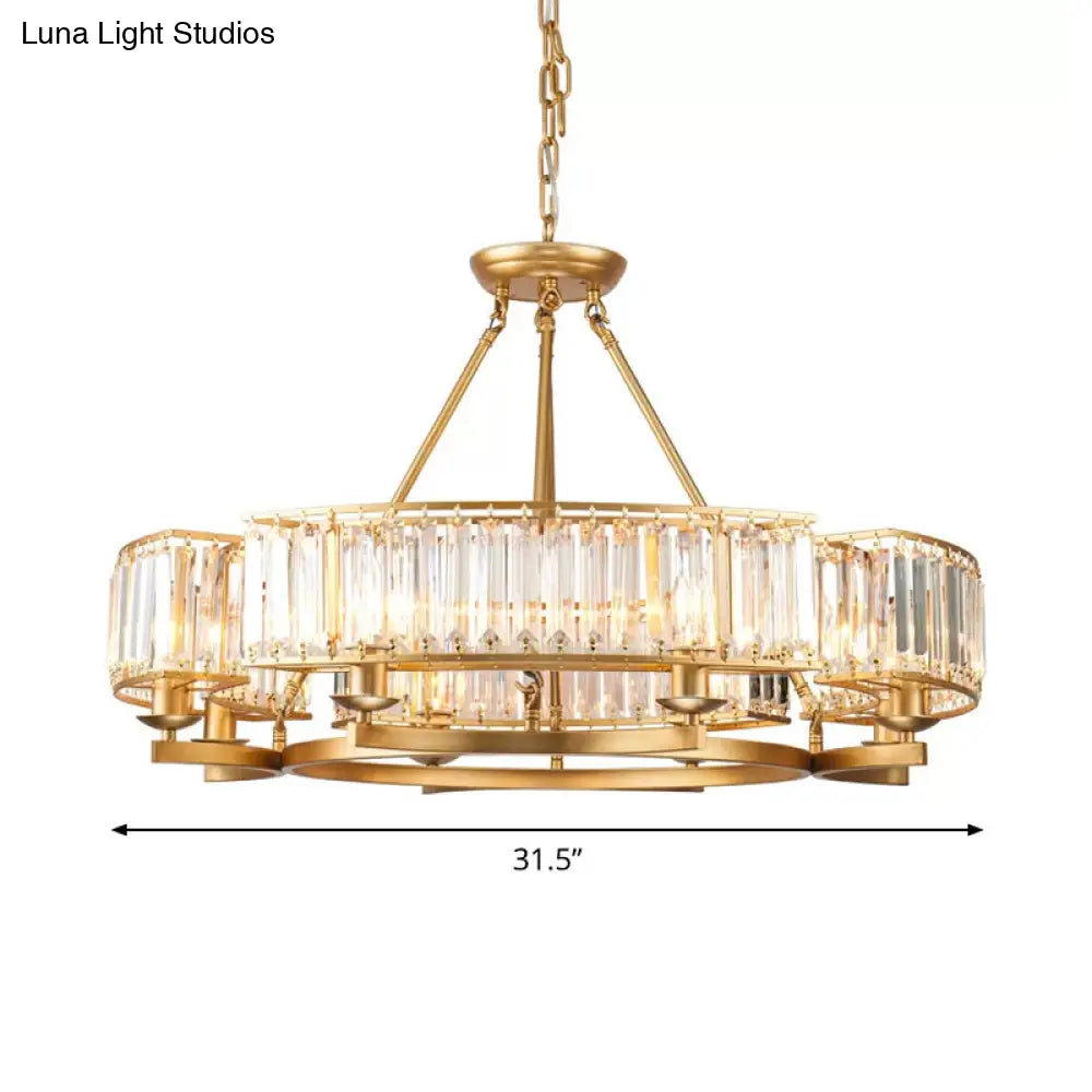 Modern Gold Crystal Prism Chandelier Pendant Light - 6/8/10 Bulb Dining Room Hanging Lamp