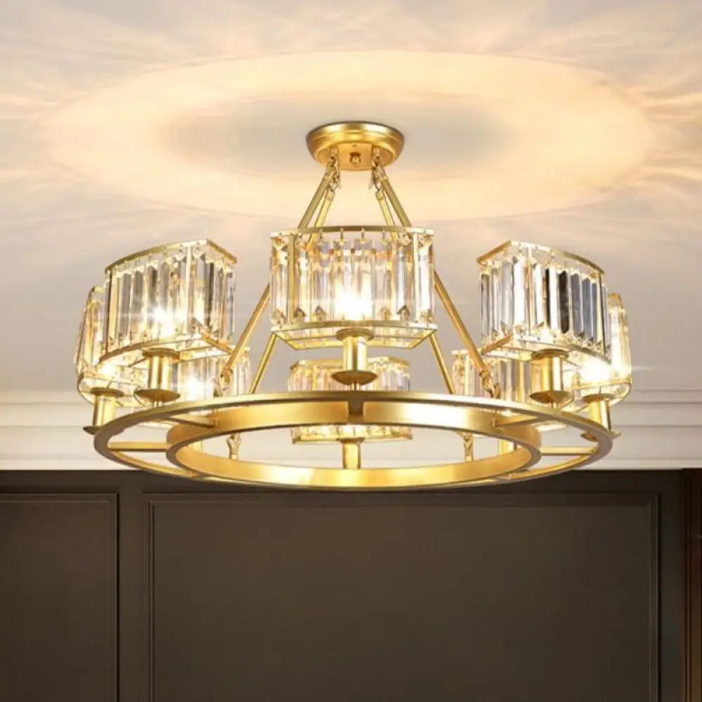 Modern Gold Crystal Prism Chandelier Pendant Light - 6/8/10 Bulb Dining Room Hanging Lamp 8 / B