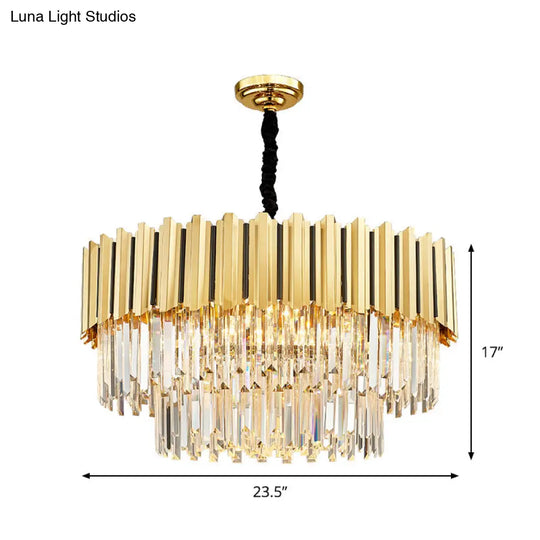 Modern Gold Crystal Prism Chandelier Pendant Light With 8 Bulbs - Tiered Hanging Fixture