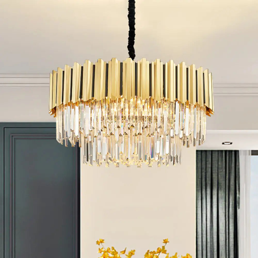 Modern Gold Crystal Prism Chandelier Pendant Light With 8 Bulbs - Tiered Hanging Fixture