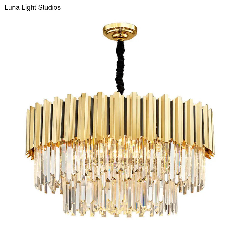 Modern Gold Crystal Prism Chandelier Pendant Light With 8 Bulbs - Tiered Hanging Fixture