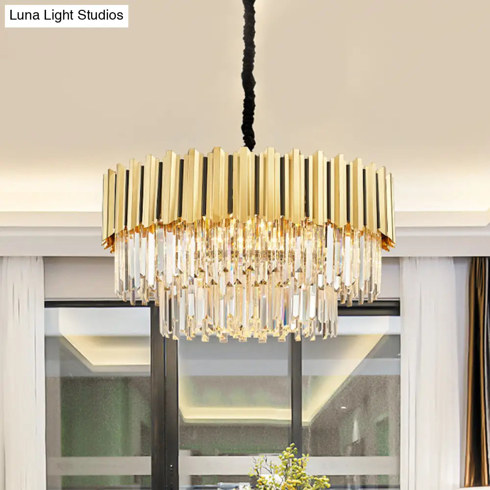 Modern Gold Crystal Prism Chandelier Pendant Light With 8 Bulbs - Tiered Hanging Fixture