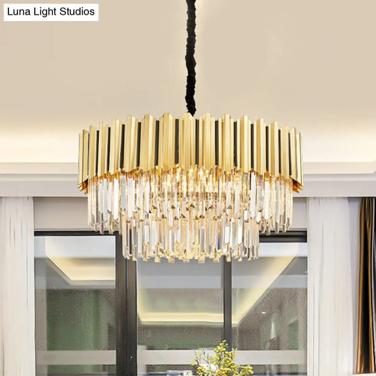 Modern Gold Crystal Prism Chandelier Pendant Light With 8 Bulbs - Tiered Hanging Fixture