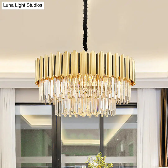 Tiered Chandelier Pendant Light Fixture - Post-Modern Gold Crystal Prism Design (8 Bulbs)