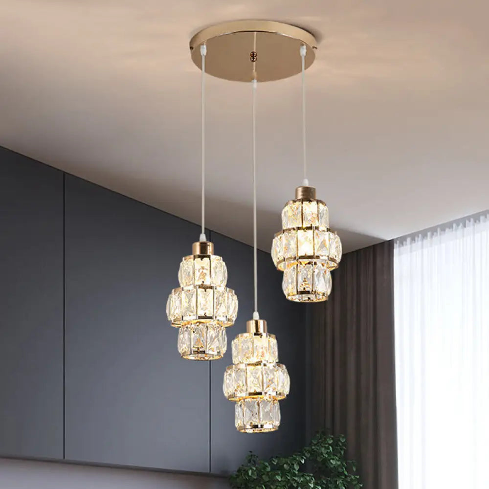 Modern Gold Crystal Prisms Pendant Light - 3-Layered Design With 3 Lights