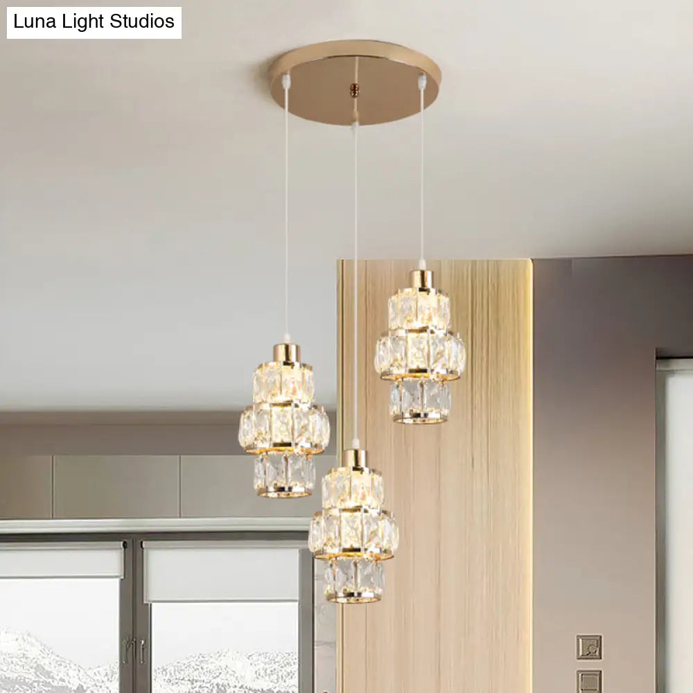 Modern Gold Crystal Prisms Pendant Light - 3-Layered Design With 3 Lights