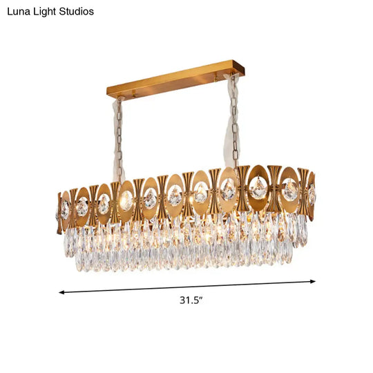 Modern Gold Crystal Rod Island Pendant Light - 10 Heads Oval Suspension Design