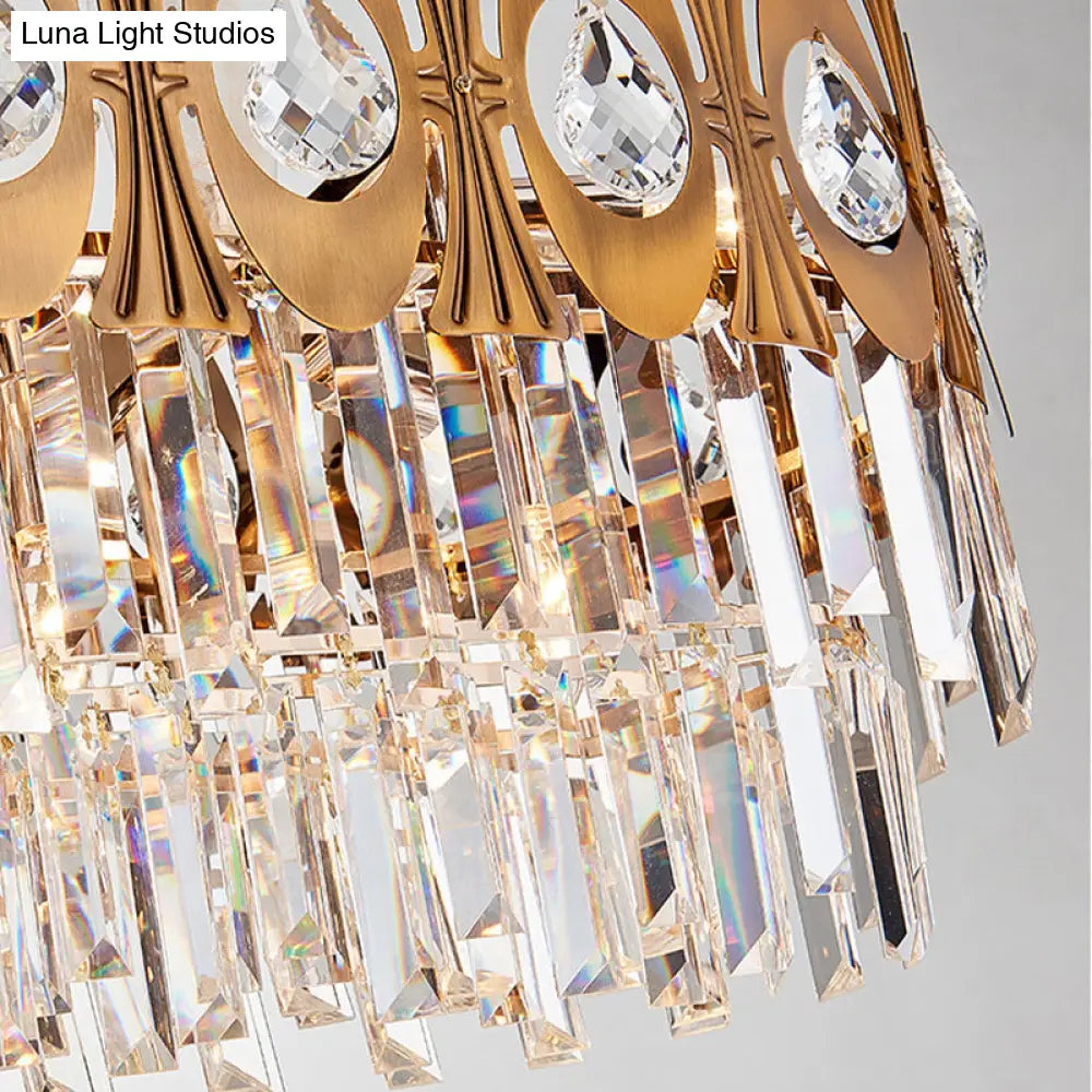 Modern Gold Crystal Rod Island Pendant Light - 10 Heads Oval Suspension Design