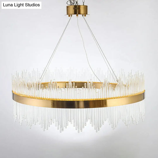 Modern Gold Crystal Rod Led Ceiling Chandelier For Living Room