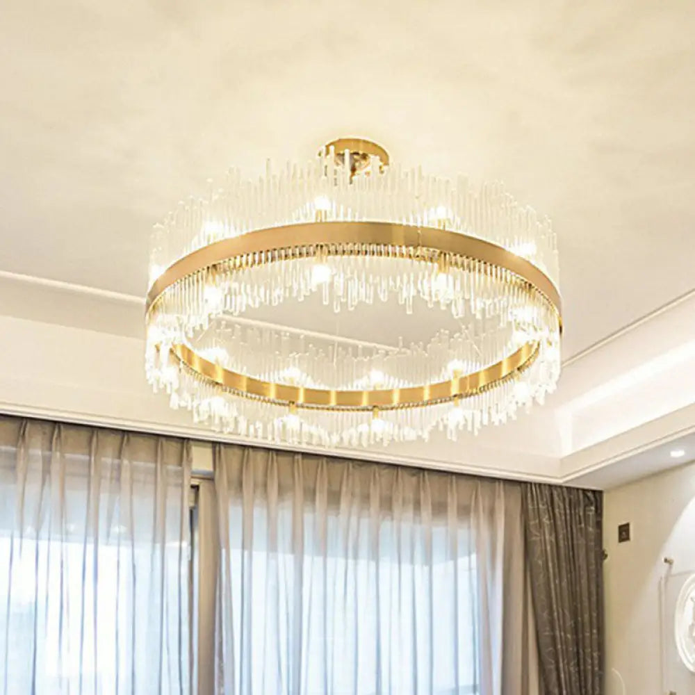 Modern Gold Crystal Rod Led Ceiling Chandelier For Living Room / 19.5’