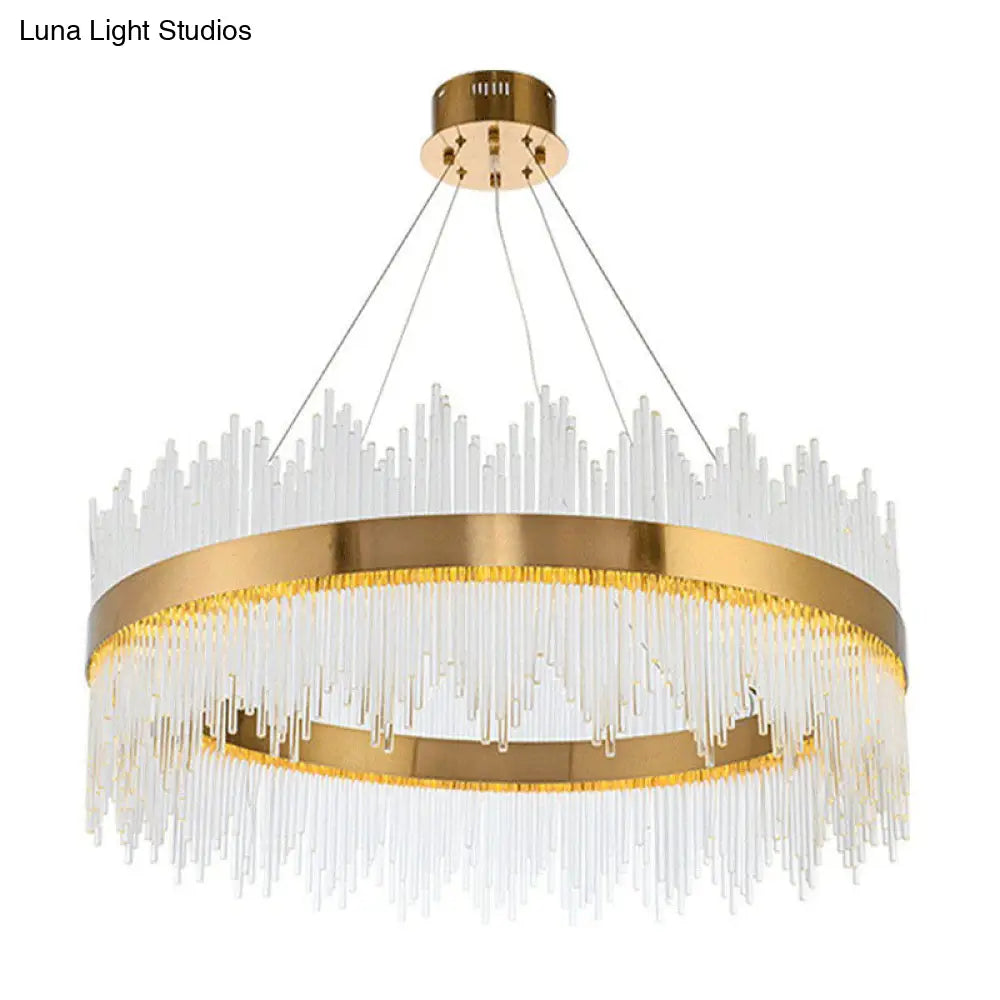 Modern Gold Crystal Rod Led Ceiling Chandelier For Living Room