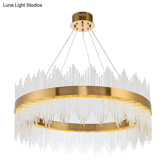 Modern Gold Crystal Rod Led Ceiling Chandelier For Living Room