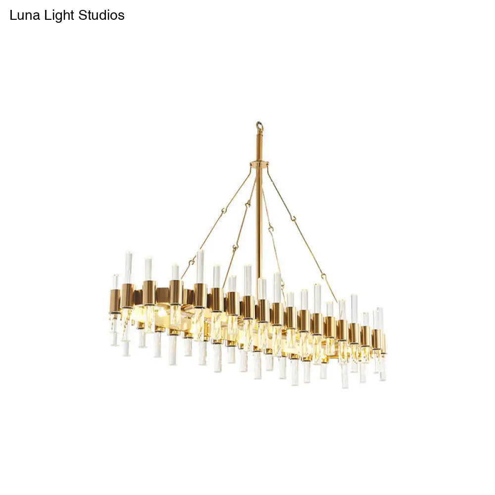 Modern Gold Crystal Rod Loop Chandelier Pendant Light