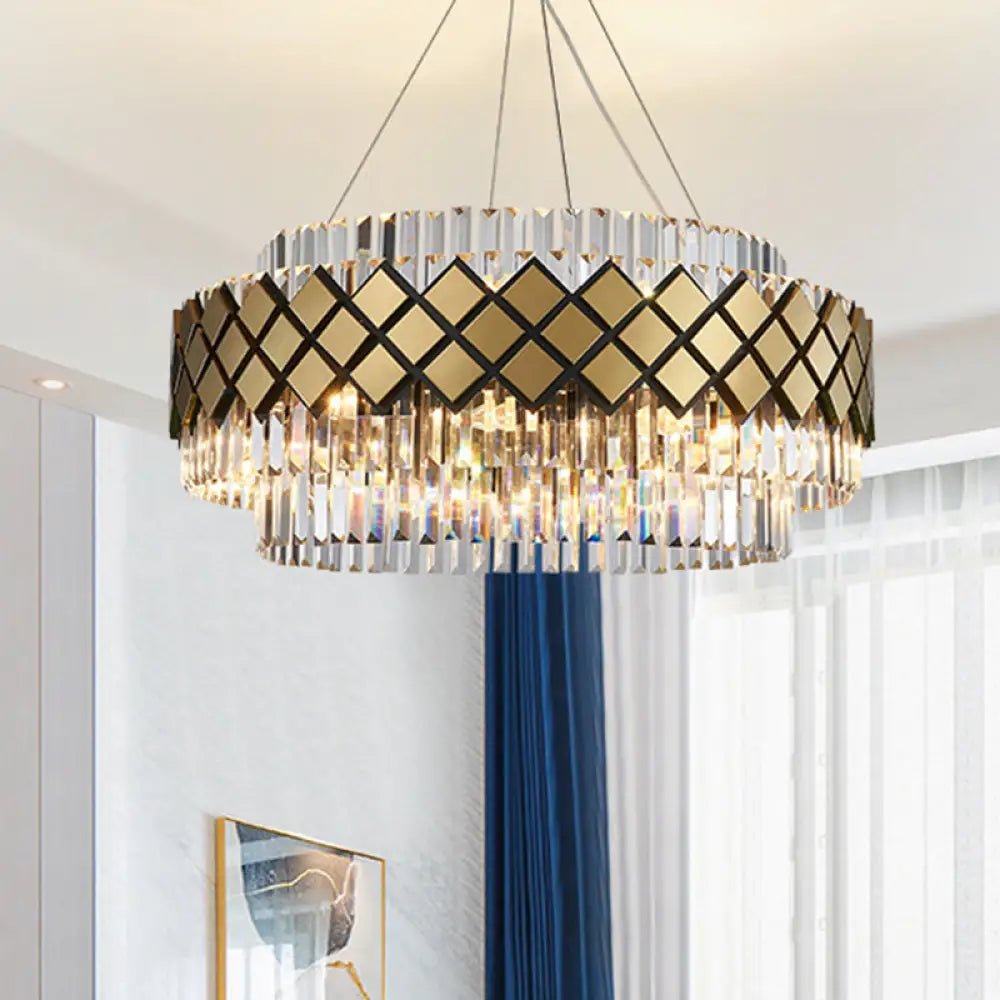 Modern Gold Crystal Round Suspension Chandelier For Living Room / 23.5’