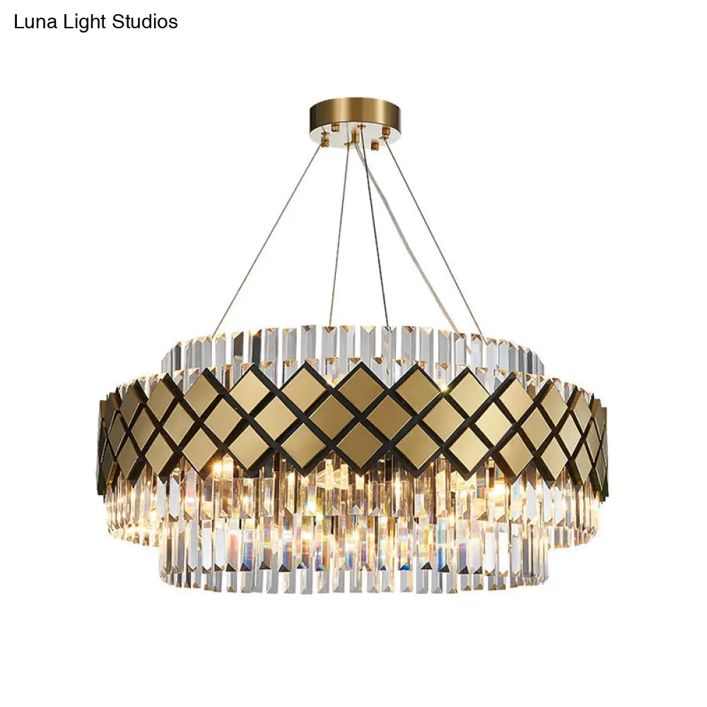 Modern Gold Crystal Round Suspension Chandelier For Living Room