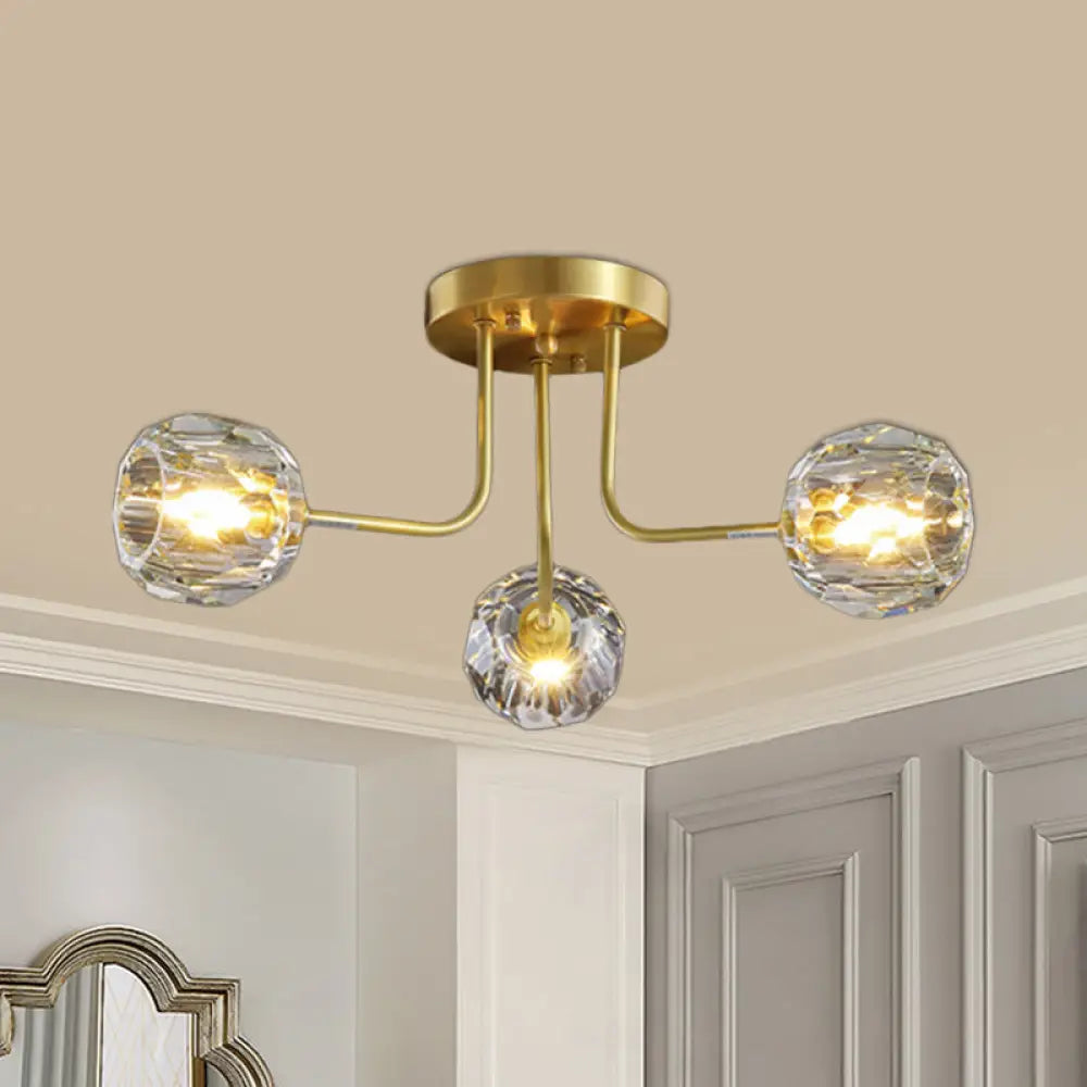 Modern Gold Crystal Semi Flush Light With Sputnik Design - 3/5-Light Ceiling Lighting 3 /