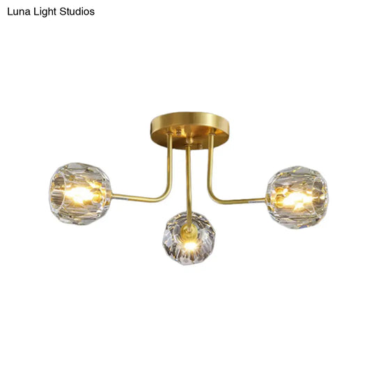 Modern Gold Crystal Semi Flush Light With Sputnik Design - 3/5-Light Ceiling Lighting