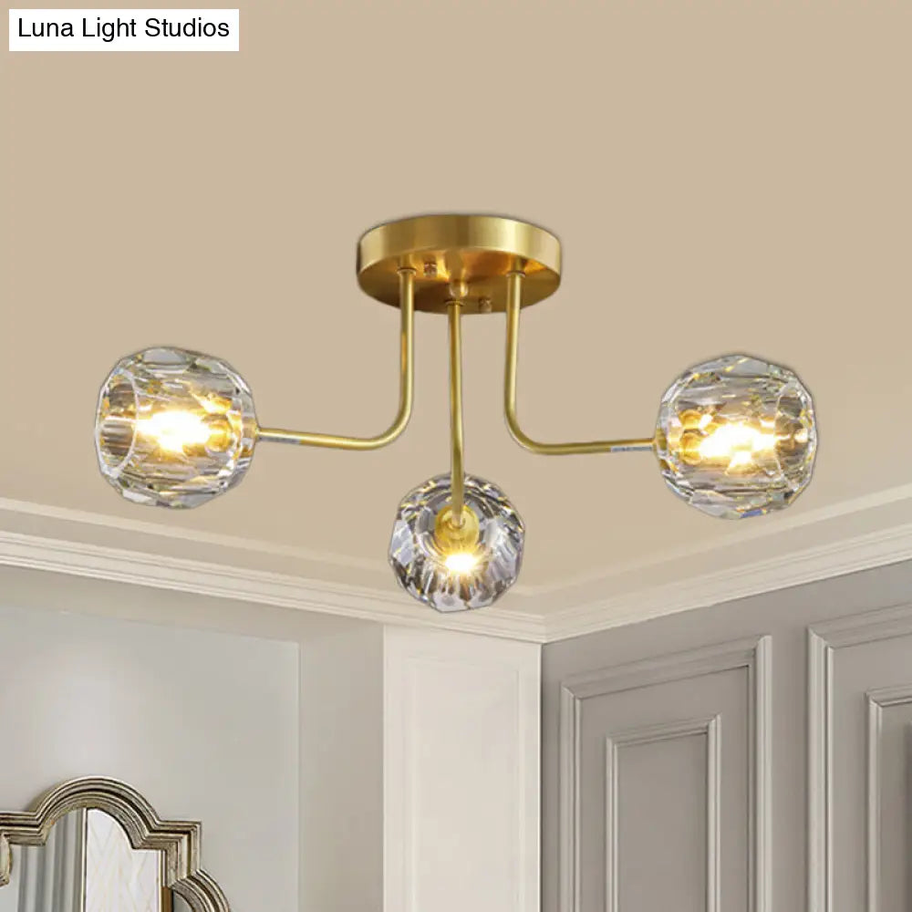 Modern Gold Crystal Semi Flush Light With Sputnik Design - 3/5-Light Ceiling Lighting 3 /
