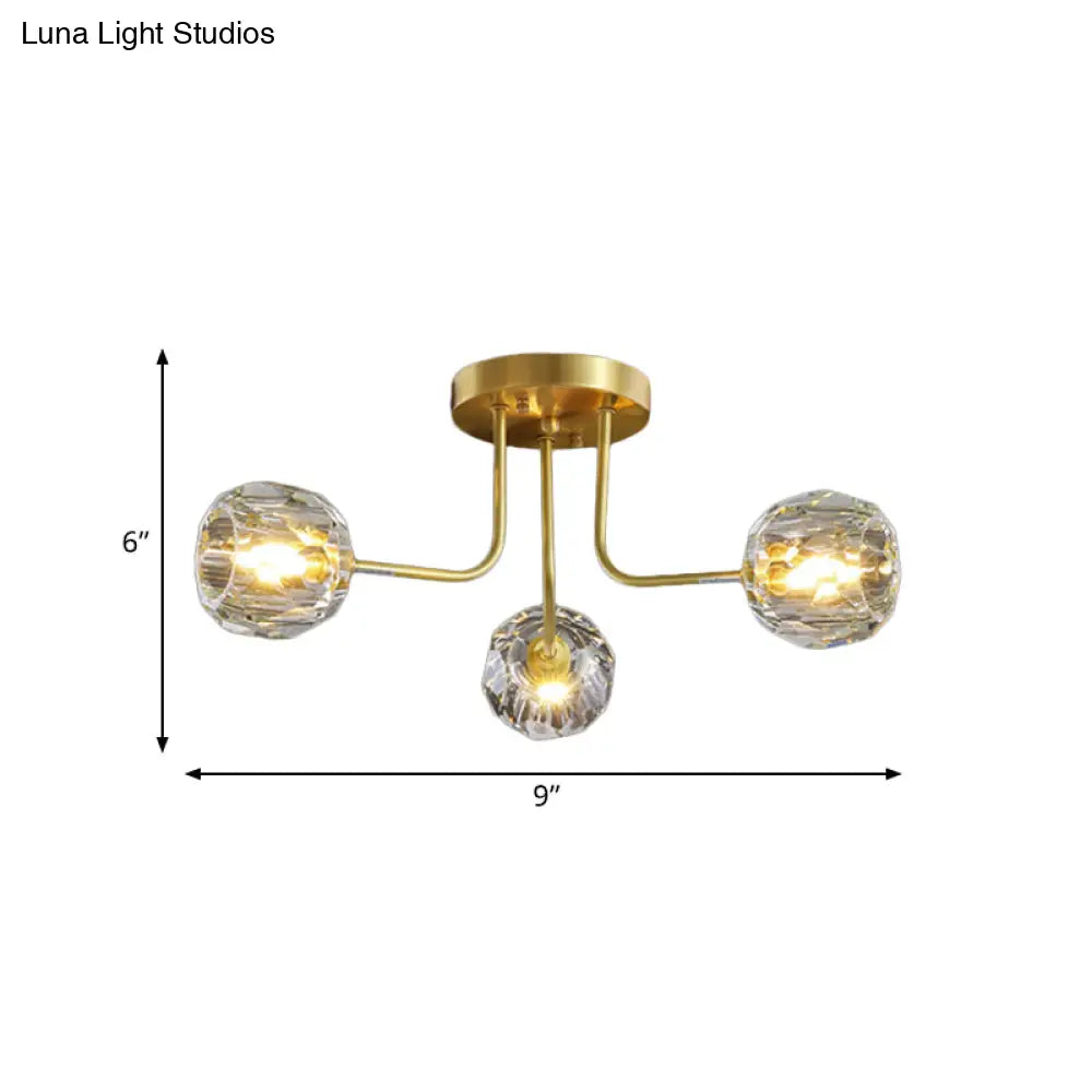 Modern Gold Crystal Semi Flush Light With Sputnik Design - 3/5-Light Ceiling Lighting