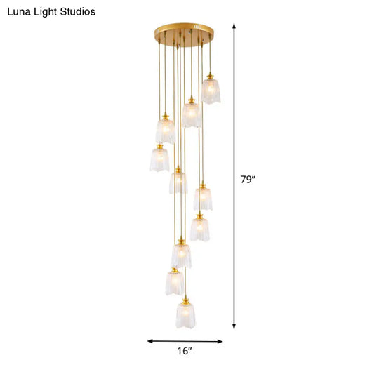 Modern Gold Crystal Pendant Ceiling Lamp - Spiral 10-Light Multiple Hanging Design