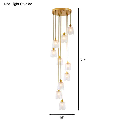 Modern Gold Crystal Spiral Pendant Ceiling Lamp With 10 Hanging Lights