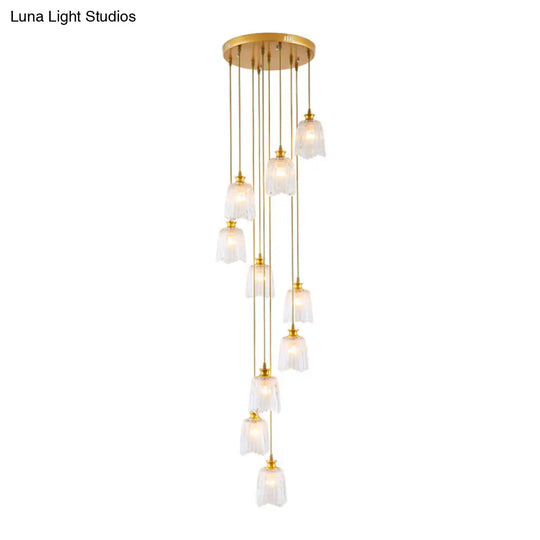 Modern Gold Crystal Spiral Pendant Ceiling Lamp With 10 Hanging Lights