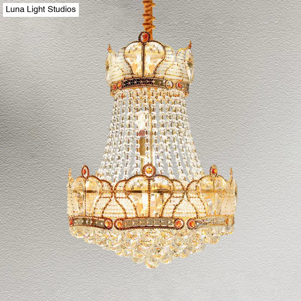 Modern Gold Crystal Strand Chandelier - 8 Light Pendant Lamp For Living Room