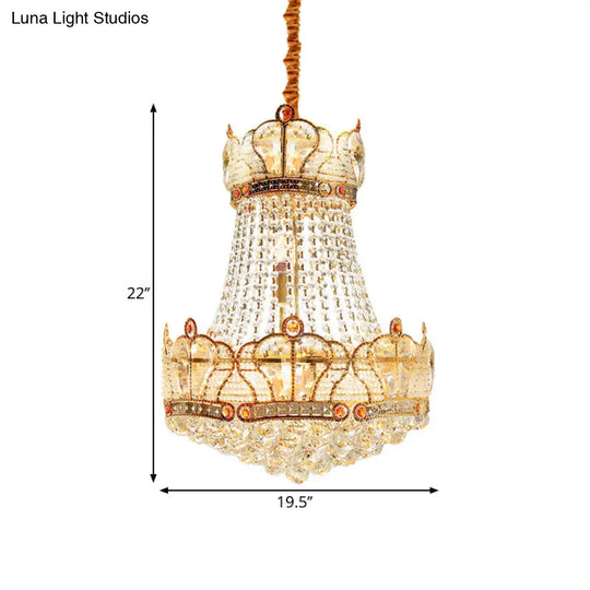 Modern Gold Crystal Strand Chandelier - 8 Light Pendant Lamp For Living Room