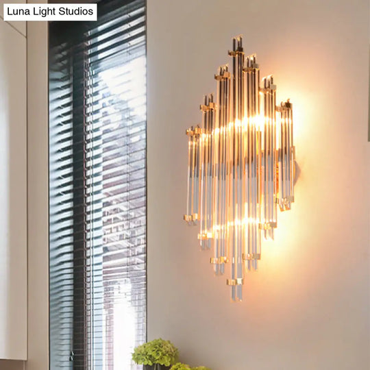 Modern Gold Crystal Wall Mounted Lamp - Prismatic 2-Light Sconce For Living Room