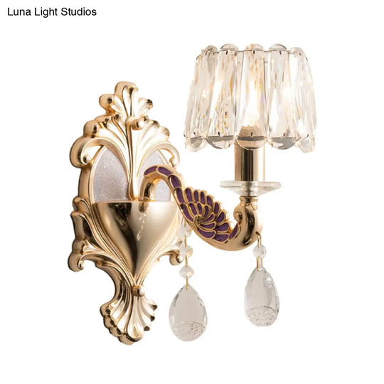 Modern Gold Crystal Wall Sconce With Small Drum Shade