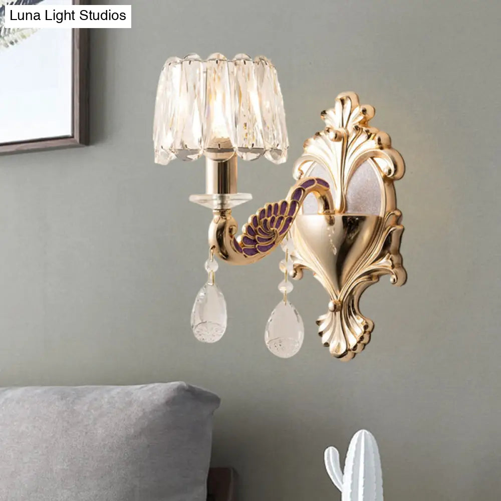 Modern Gold Crystal Wall Sconce With Small Drum Shade