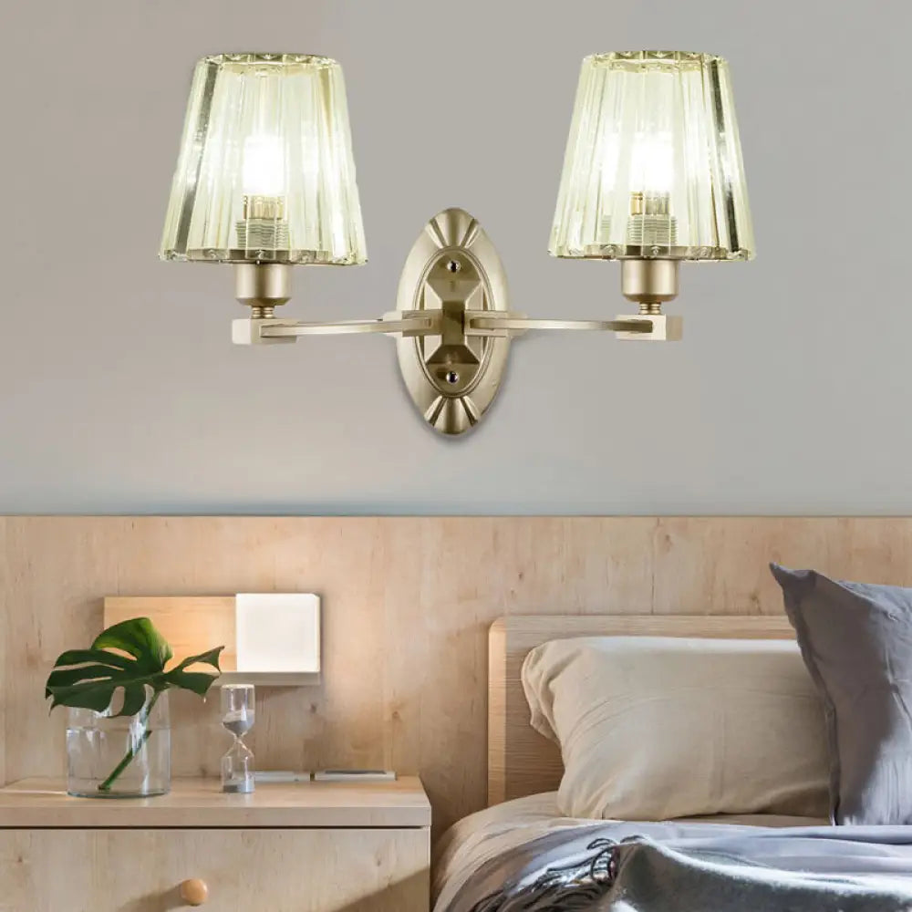 Modern Gold Crystal Wall Sconce With Tapered Flush Mount Nordic Design Ambient Lighting For Bedside