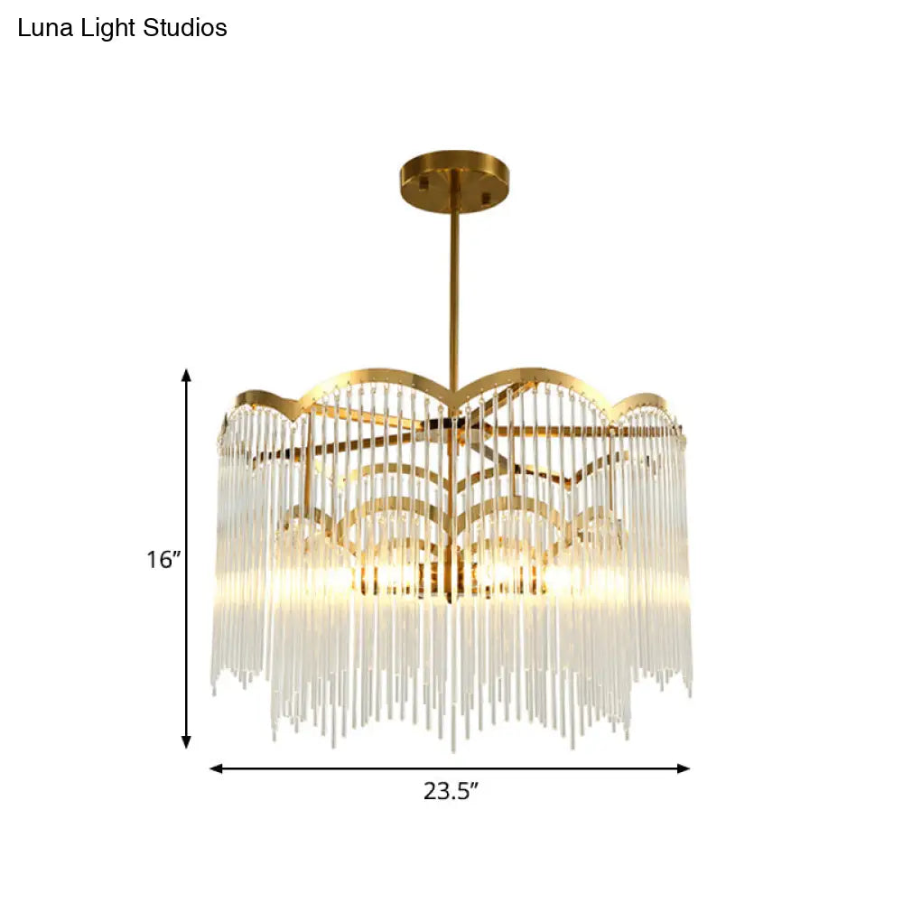 Modern Gold Crystal Wavy Chandelier With Tubular Hanging Metal Frame - 8 Heads